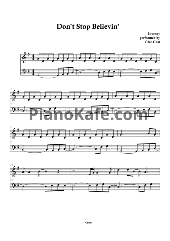 Ноты C. Monteith, L. Michele, A. Riley, K. McHale, J. Ushkowitz, C. Colfer - Don't stop believin'