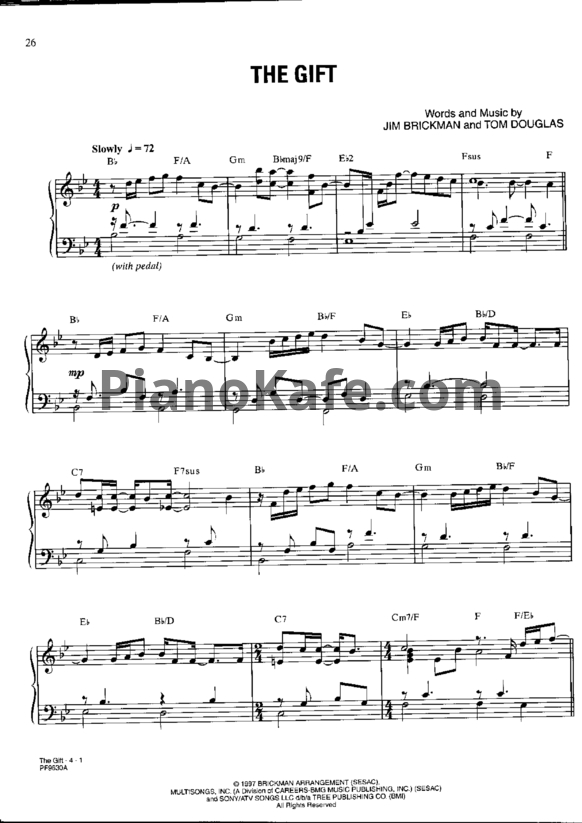 Ноты Jim Brickman feat. Collin Raye & Susan Ashton - The gift (Piano solo)