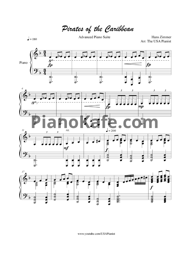 Ноты Hans Zimmer - Pirates of the Caribbean (Arr. The USA Pianist)