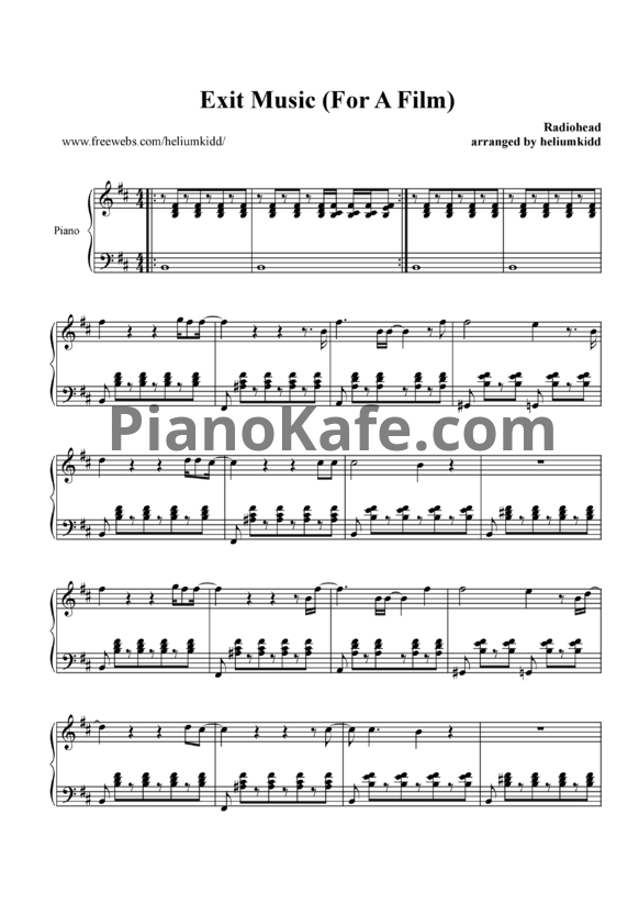 Ноты Radiohead - Exit music (For a film) (arranged by heliumkidd)