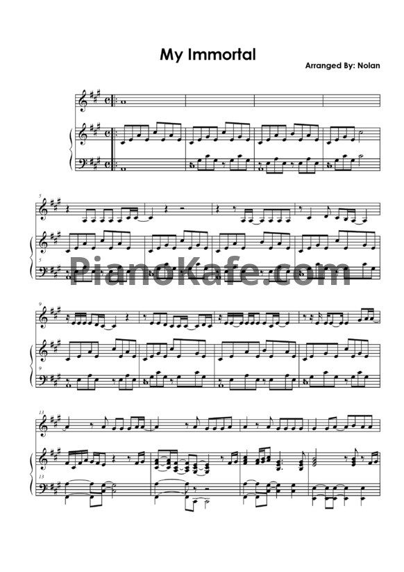 Ноты Evanescence - My Immortal (Live version)