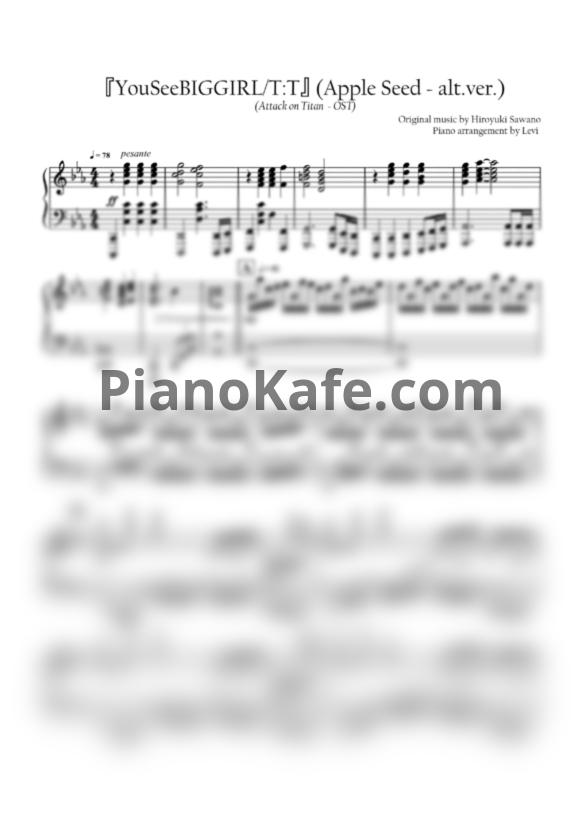 Ноты Hiroyuki Sawano - YouSeeBIGGIRL/T:T (Apple Seed - alt.ver.)