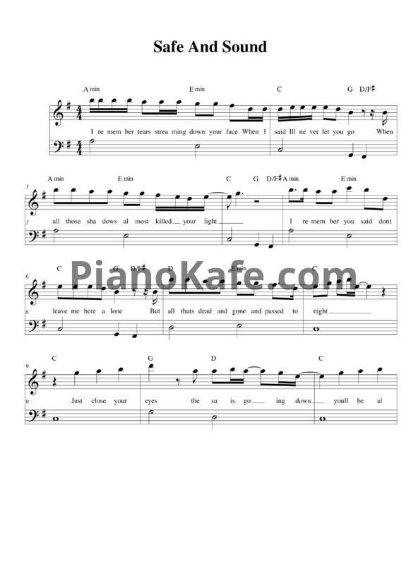 Ноты Taylor Swift - Safe and sound