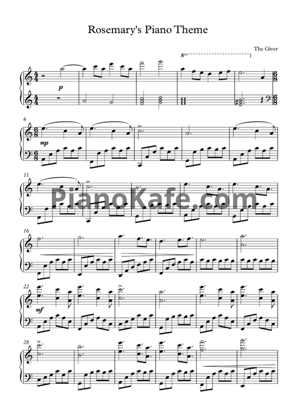 Ноты Taylor Swift - Rosemary's piano theme (The Giver)