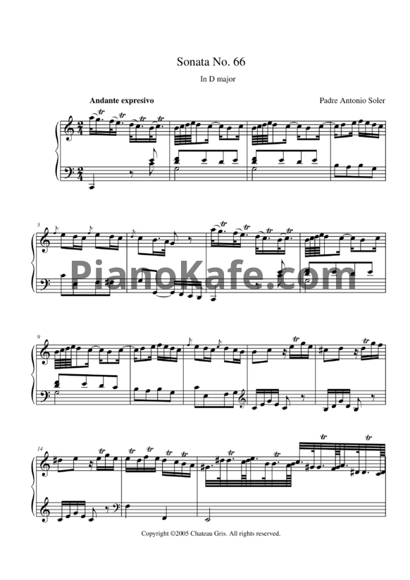 Ноты Antonio Soler - Sonata No. 66 in D major