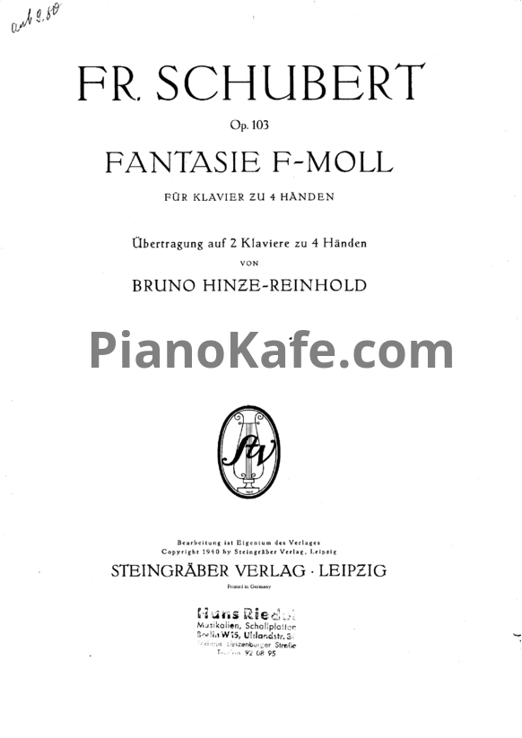 Ноты Франц Шуберт - Фантазия фа минор (Op. 103) для 2 фортепиано