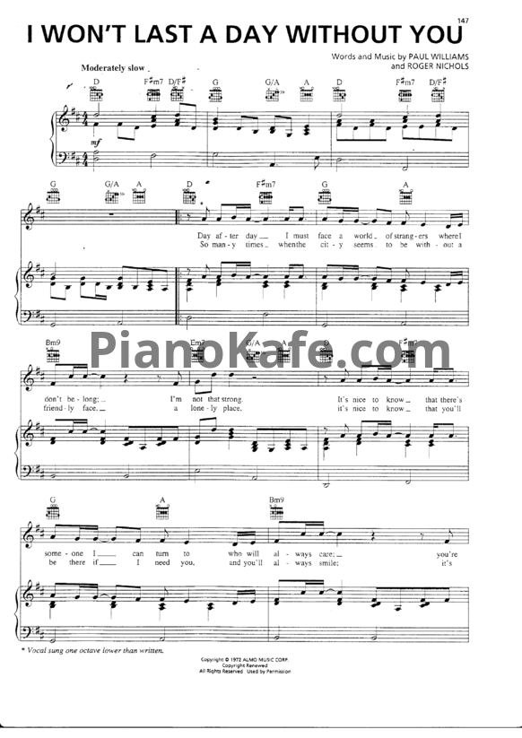 Ноты The Carpenters - I won't last a day without you (PVG)