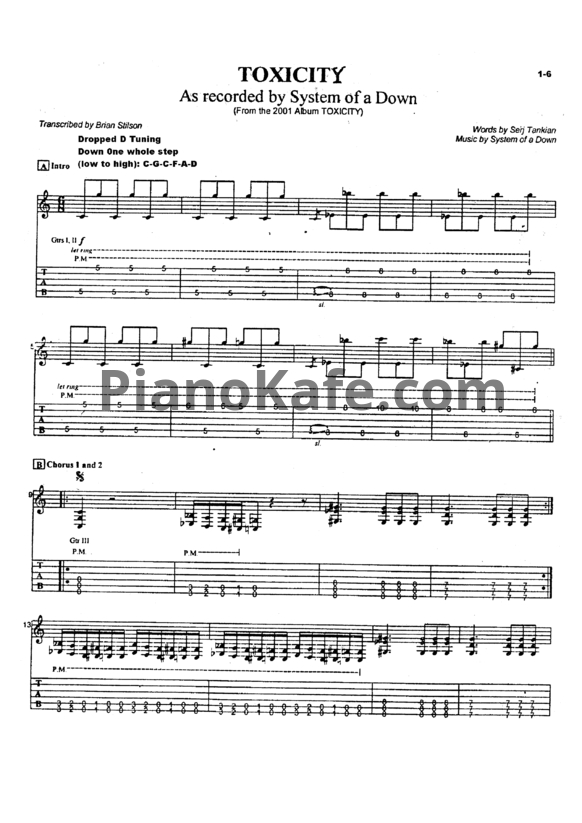 Ноты System of a Down - Toxicity
