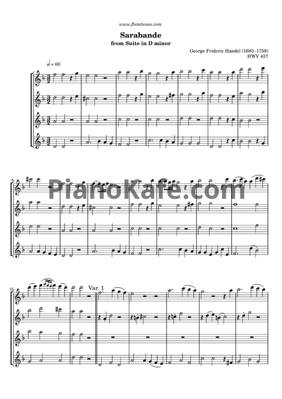 Ноты Георг Гендель - Sarabande from Suite in D minor (HWV 437)