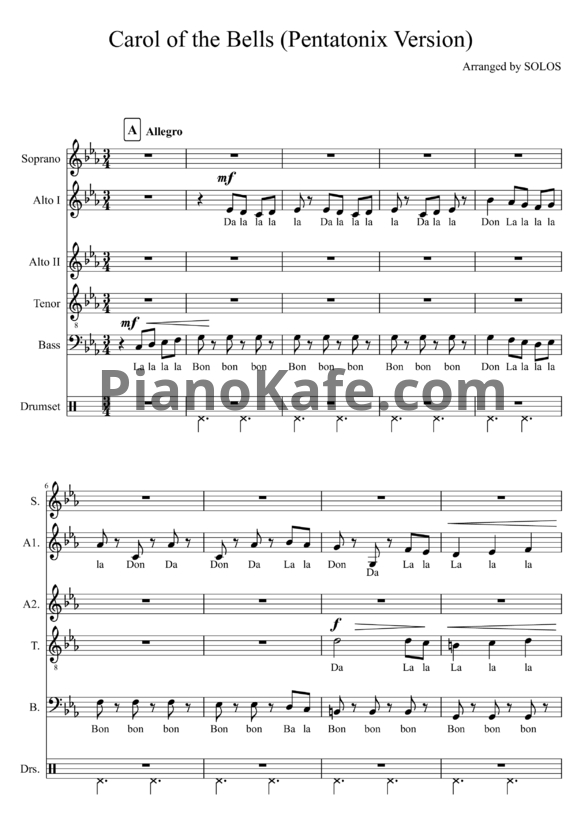 Ноты Pentatonix - Carol of the Bells