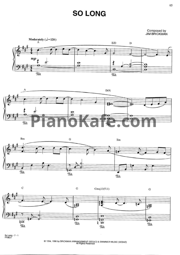 Ноты Jim Brickman - So long