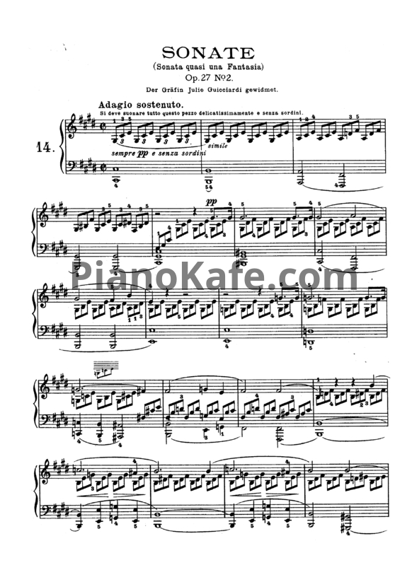 Ноты Людвиг ван Бетховен - Лунная Соната (Соната №14) Op. 27 №2 (Полная версия)
