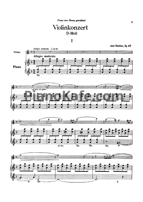 Ноты Ян Сибелиус - Концерт для скрипки с оркестром pе минор (Op. 47, клавир)