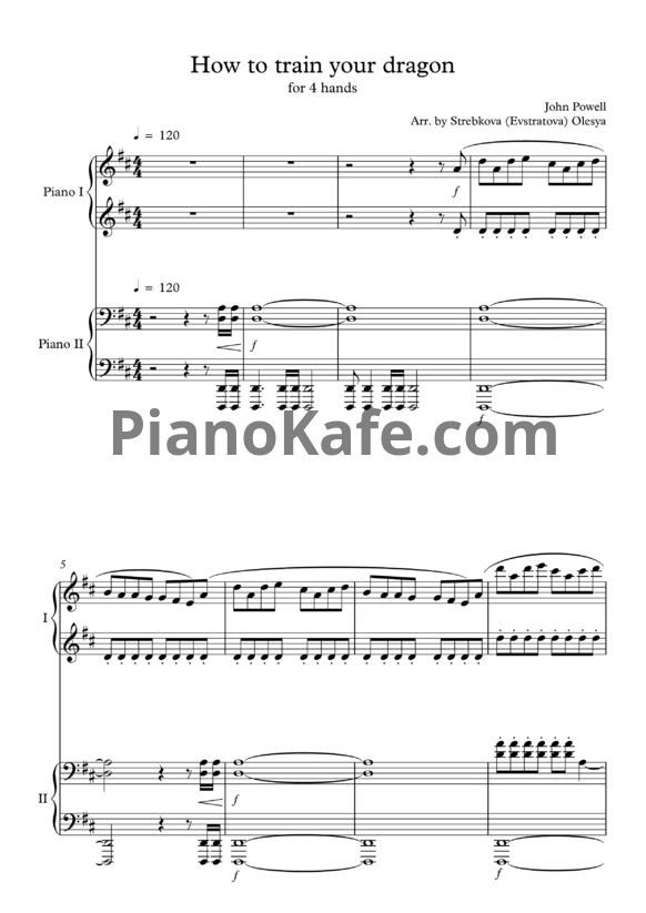 Ноты John Powell - How to train your dragon (for 4 hands)