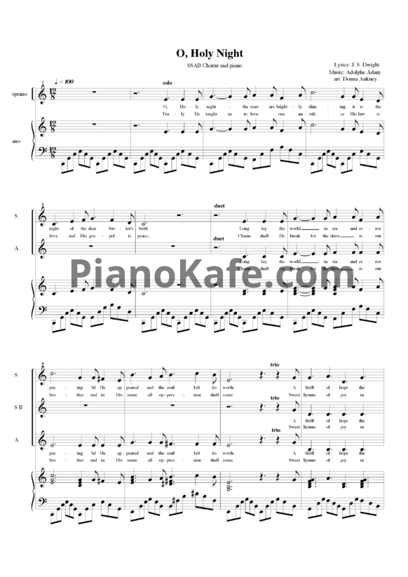 Ноты Adolphe Adam - O, holy night (Arr. Donna Ankney)