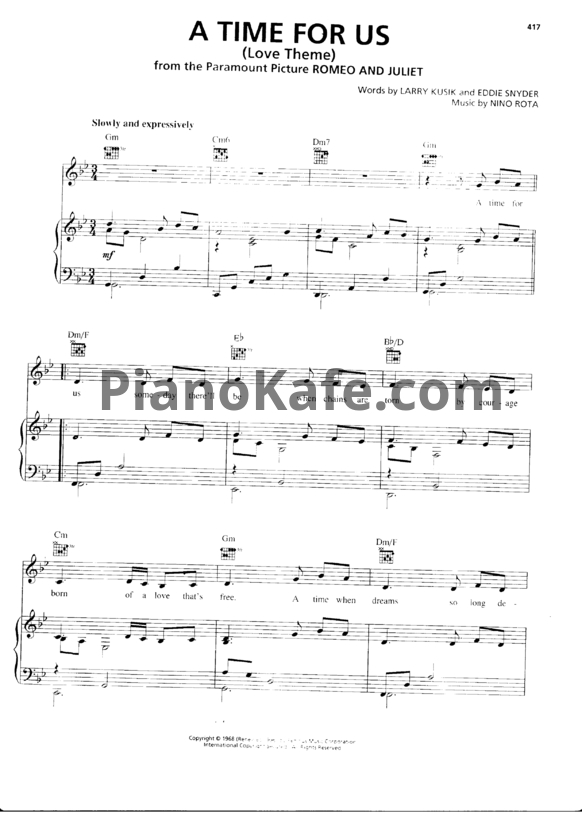 Ноты Nino Rota - A time for us (Love theme)