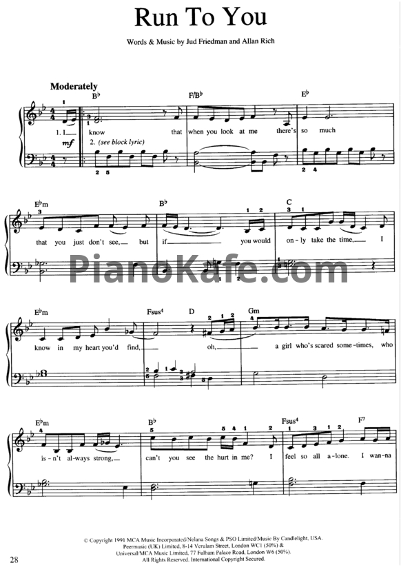 Ноты Whitney Houston - Run to you