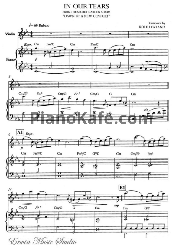 Ноты Secret Garden - In our tears (для пианино и скрипки)