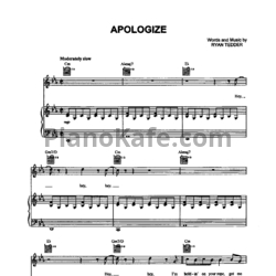 Ноты One Republic feat. Timbaland - Apologize - предпросмотр