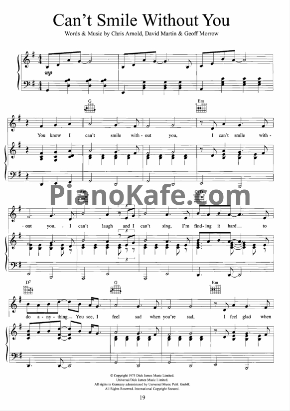 Ноты Barry Manilow - Can't smile without you (PVG)