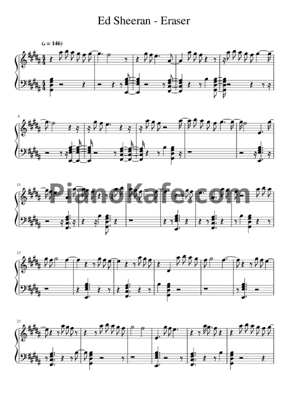 Ноты Ed Sheeran - Eraser (Piano cover)