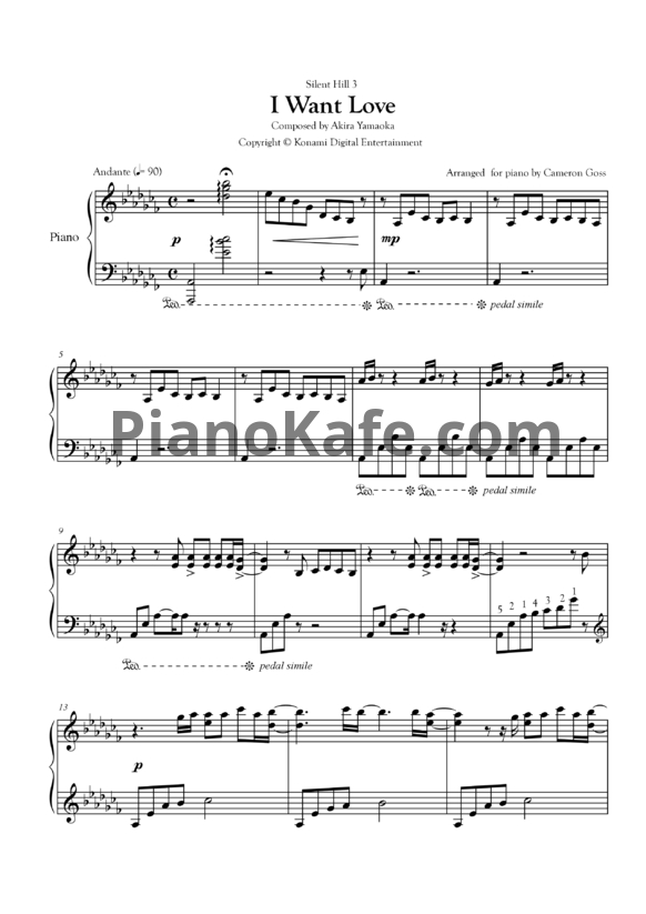 Ноты Akira Yamaoka ft. Melissa Williamson - I want love