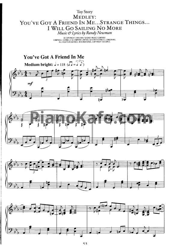 Ноты Randy Newman - You've got a friend in me (Piano solo)