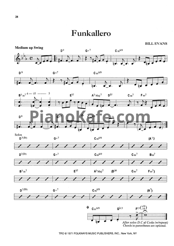 Ноты Bill Evans - Funkallero