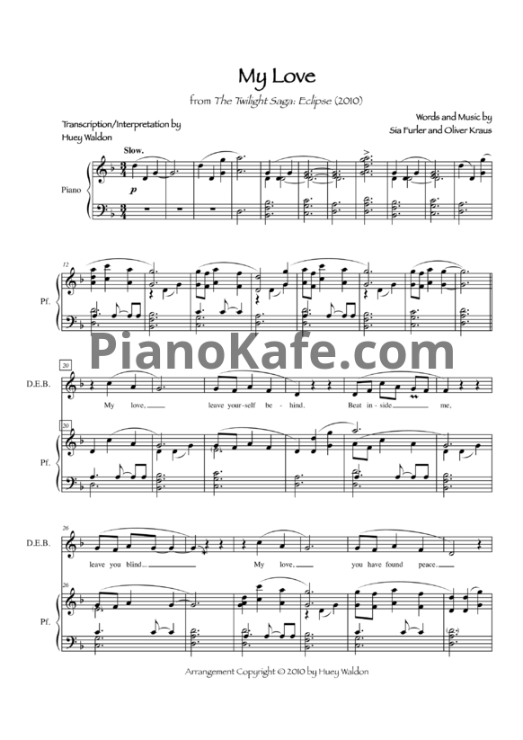 Ноты Sia - My love (Interpretation by Huey Waldon)