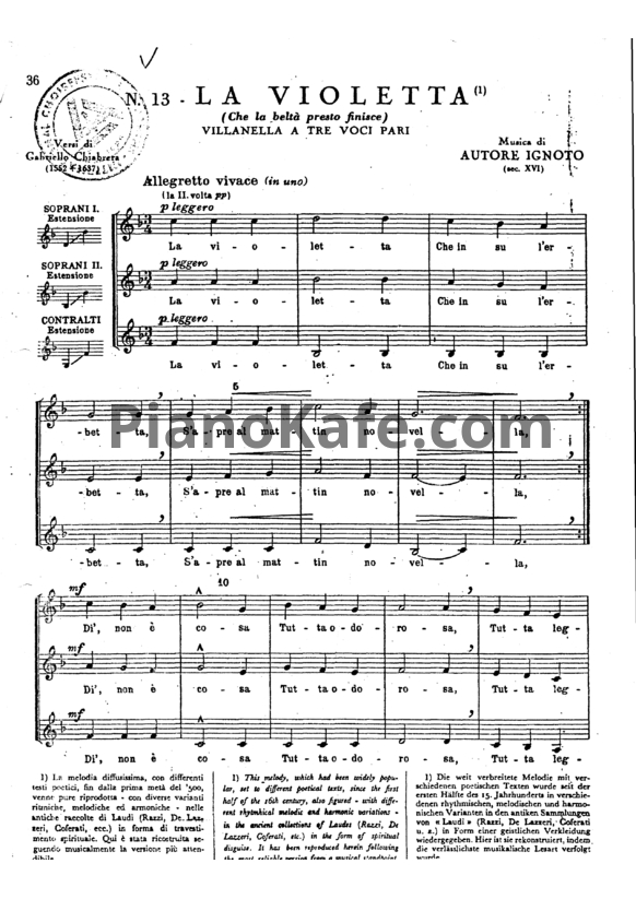 Ноты Autore Ignoto - La Violetta