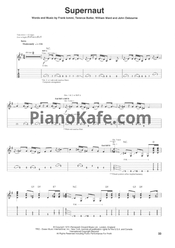Ноты Black Sabbath - Supernaut (Guitar tabs & Voice)