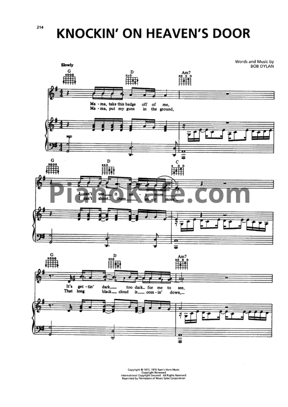 Ноты Bob Dylan - Knockin' on heavens door