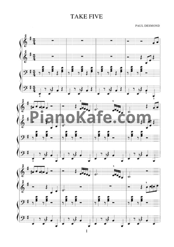 Ноты Paul Desmond - Take five (для фортепиано в 4 руки)