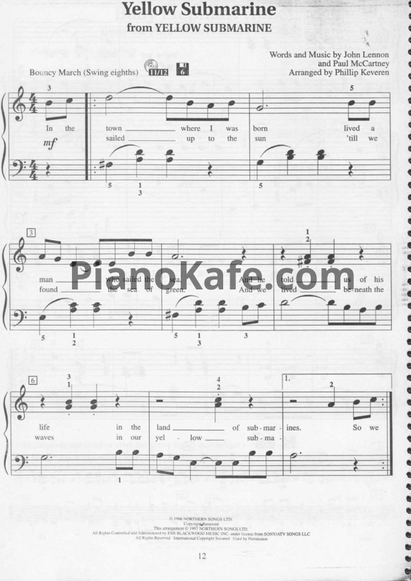 Ноты The Beatles - Yellow submarine (Arranged by Phillip Keveren)