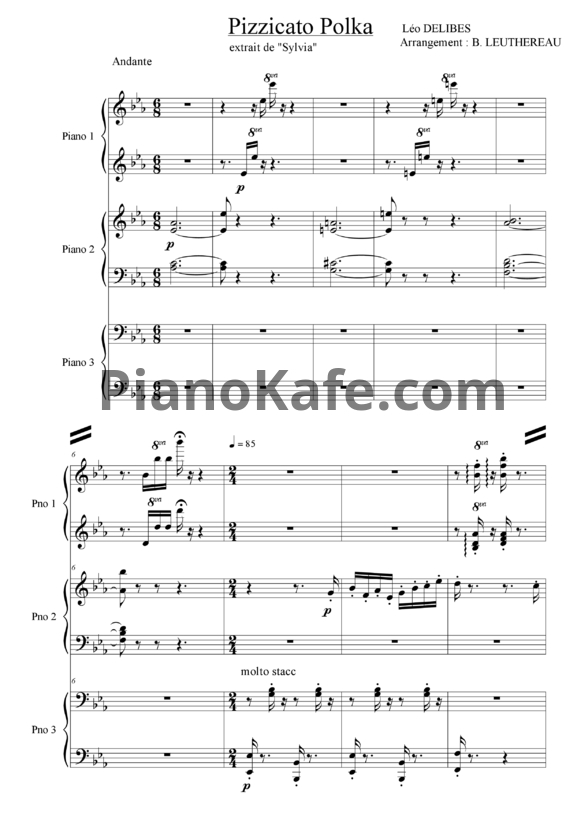 Ноты Leo Delibes - Pizzicato polka (для 1 фортепиано в 6 рук)