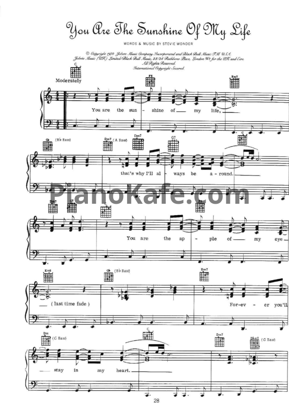 Ноты Stevie Wonder - You are the sunshine of my life (Piano solo)