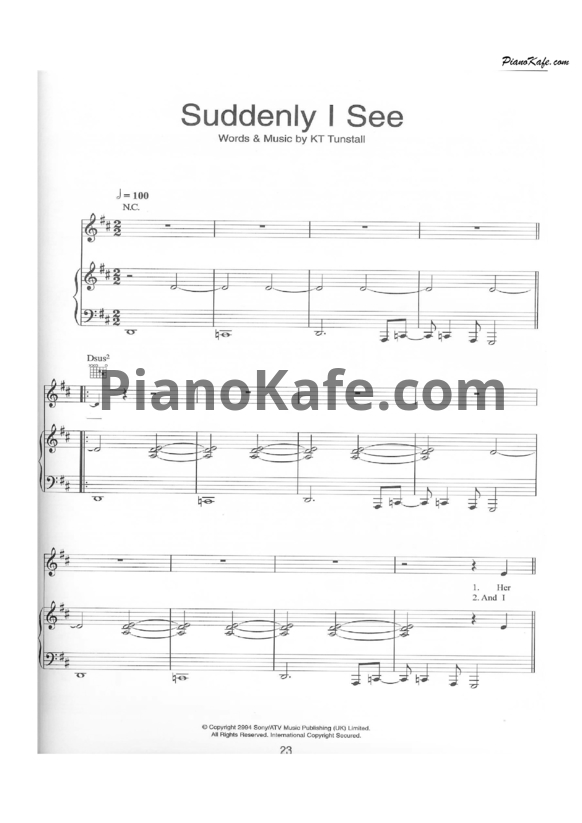 Ноты KT Tunstall - Suddenly I see