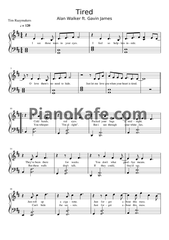 Ноты Alan Walker feat. Gavin James - Tired