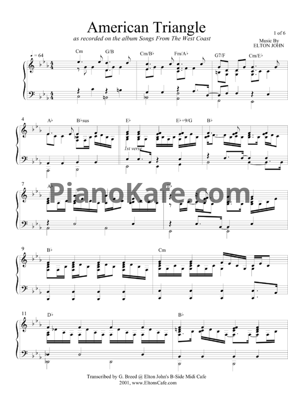 Ноты Elton John - American triangle