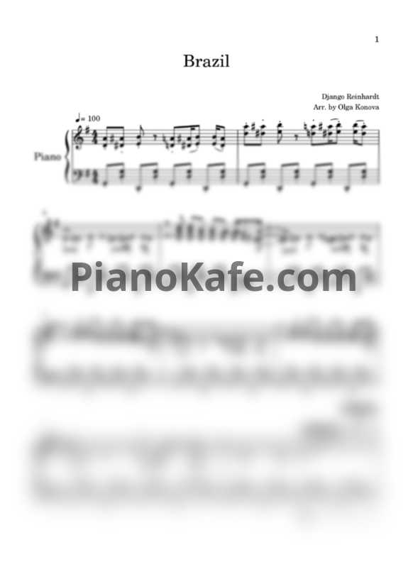 Ноты Django Reinhardt - Brazil (Solo piano)
