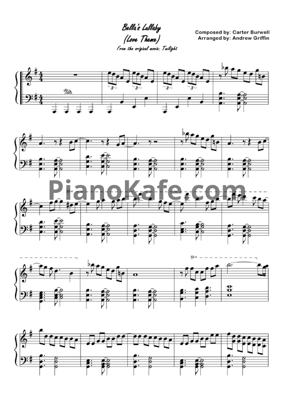 Ноты Carter Burwell - Bella's lullaby (Arranged by: Andrew Griffin)
