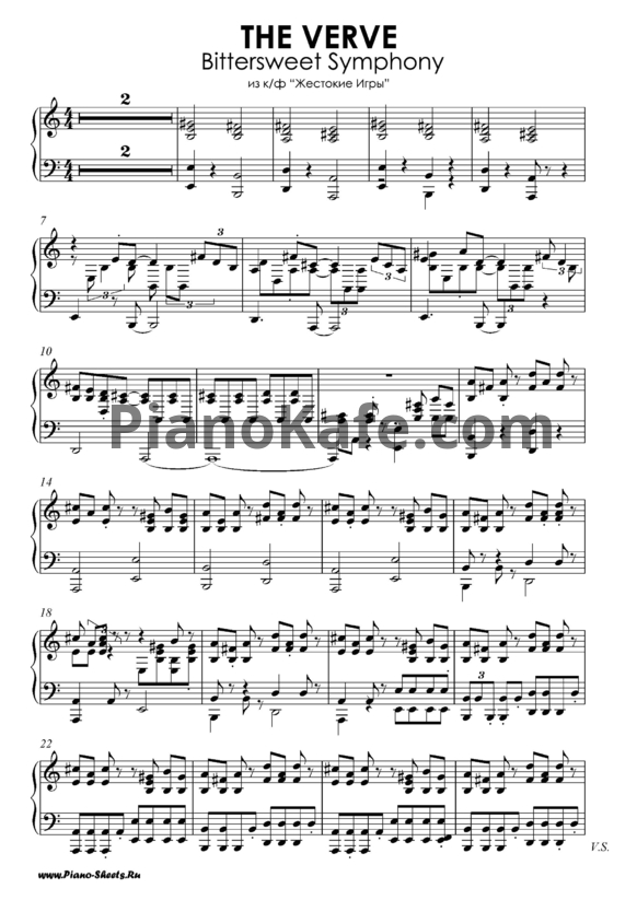 Ноты The verve - Bittersweet Symphony (Piano solo)