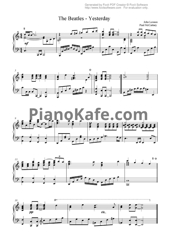 Ноты The Beatles - Yesterday (Piano version)