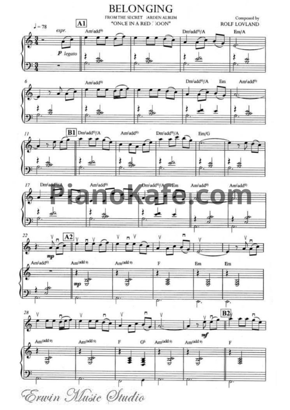 Ноты Secret Garden - Belonging