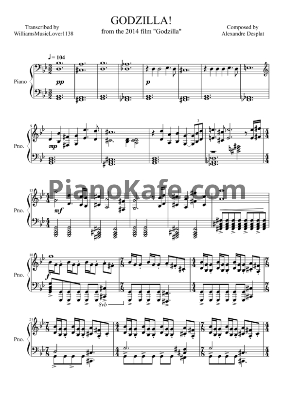 Ноты Alexandre Desplat - Godzilla