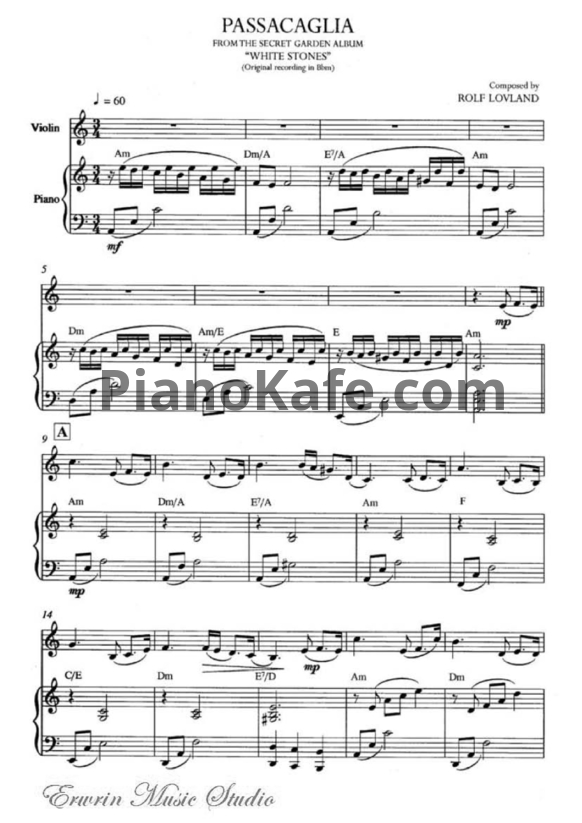 Ноты Secret Garden - Passacaglia