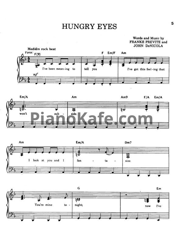 Ноты Eric Carmen - Hungry eyes (Piano solo)