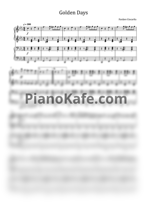 Ноты Fanfare Ciocarlia - Golden Days (для фортепиано в 4 руки)