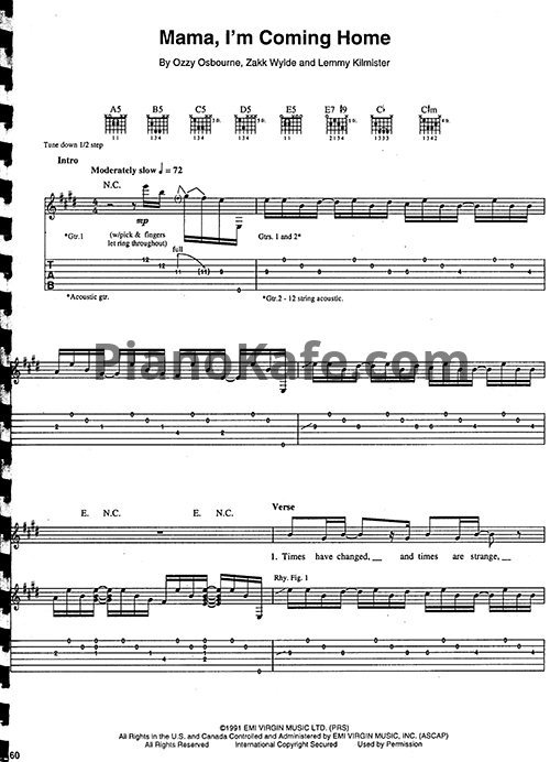Ноты Ozzy Osbourne - Mama, I'm coming home (Guitar Tabs & Voice)