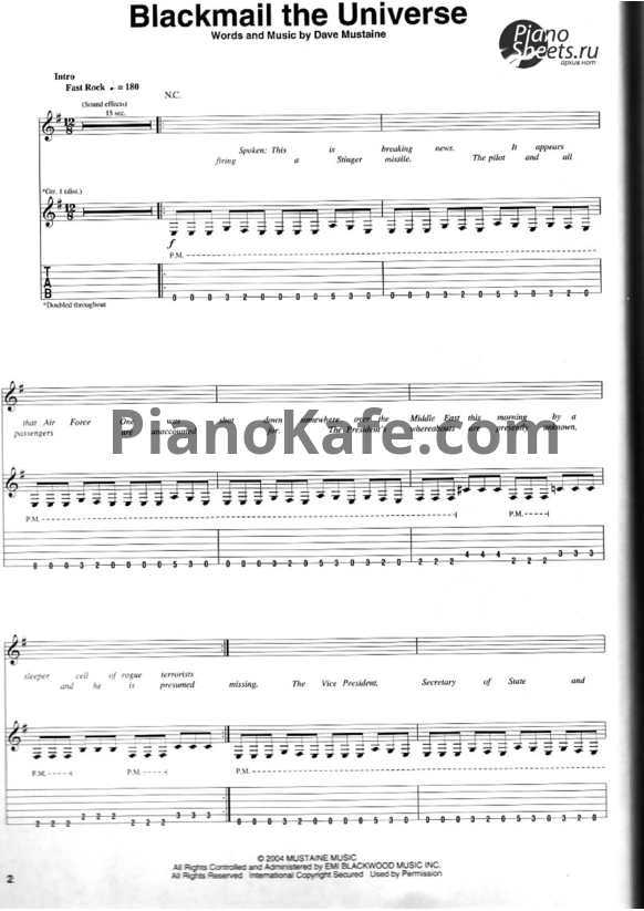 Ноты Megadeth - The system has failed (Книга нот)